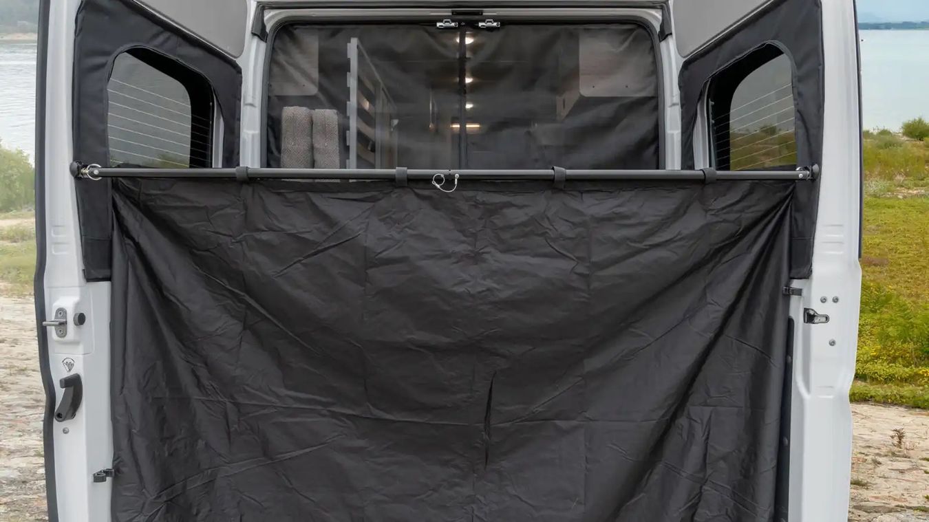 Back of the Solis with the privacy curtain up