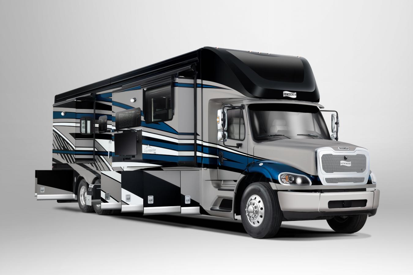 Exterior with storage pulled out of the 2024 Newmar Supreme Aire