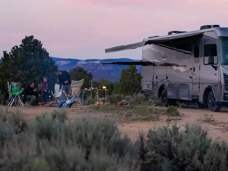 Exterior of the Navion at dusk
