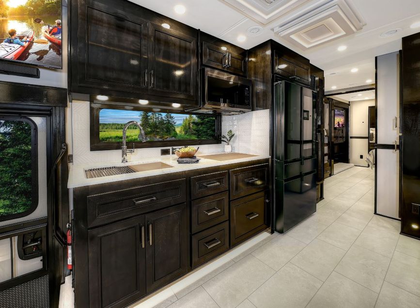 2026 Renegade XL&#039;s kitchen with dark cabinetry