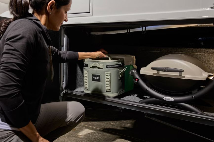 Exterior television and storage aboard the 2026 Freedom Aire