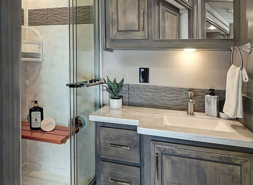 Sink and shower in the 2025 Explorer&#039;s bathroom