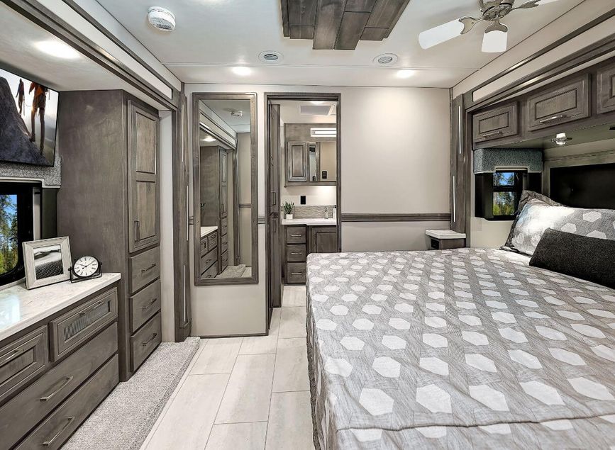 Bed and wardrobe in the 2025 Renegade Explorer