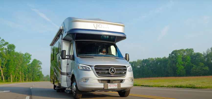 Outside image of the 2025 Renegade Vienna on the road