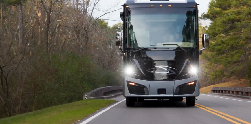 Exterior image of the 2025 Tiffin Phaeton on the road