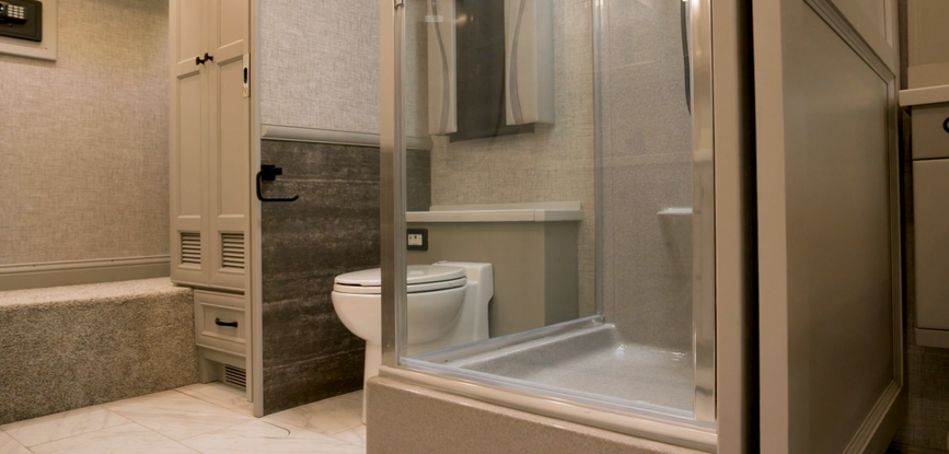 Interior image of the 2025 Tiffin Phaeton bathroom