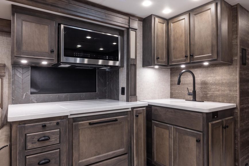 Inside image of the 2025 Tiffin Allegro Bay kitchen area