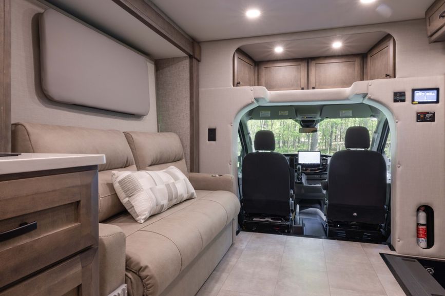 Sofa and cab in the Tiffin Midas