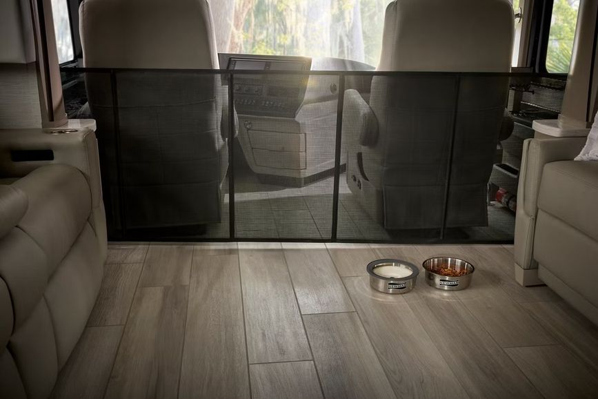 Cockpit and pet area inside the 2027 Newmar Dutch Star