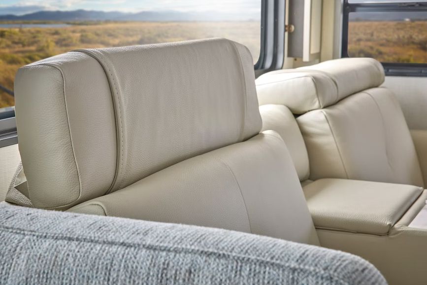 Close up of leather interior of an RV