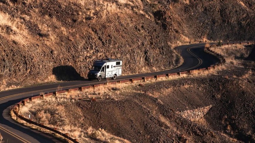 EKKO driving along a cliffside