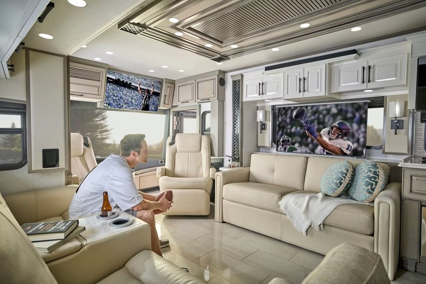 2027 Newmar London Air living room with TVs