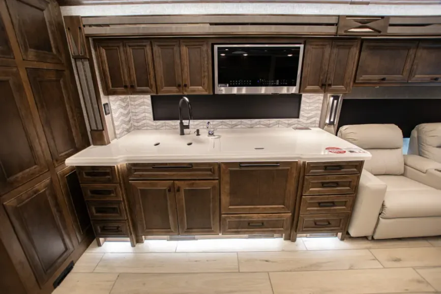 Kitchen inside the 2025 Tiffin Allegro Bus