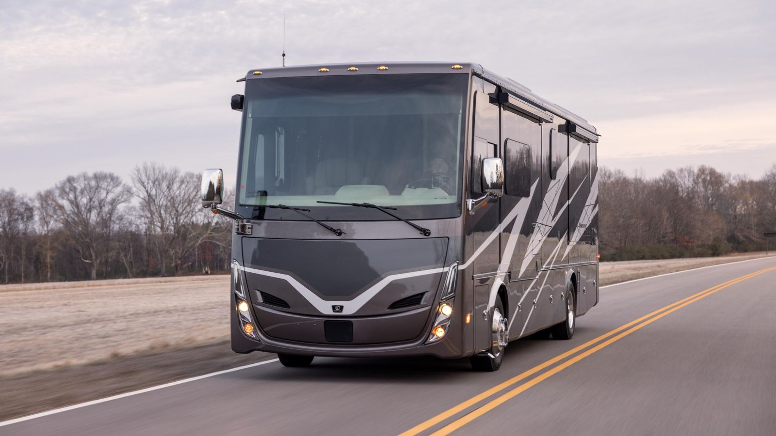Outside image of the 2025 Tiffin Allegro Breeze on the road