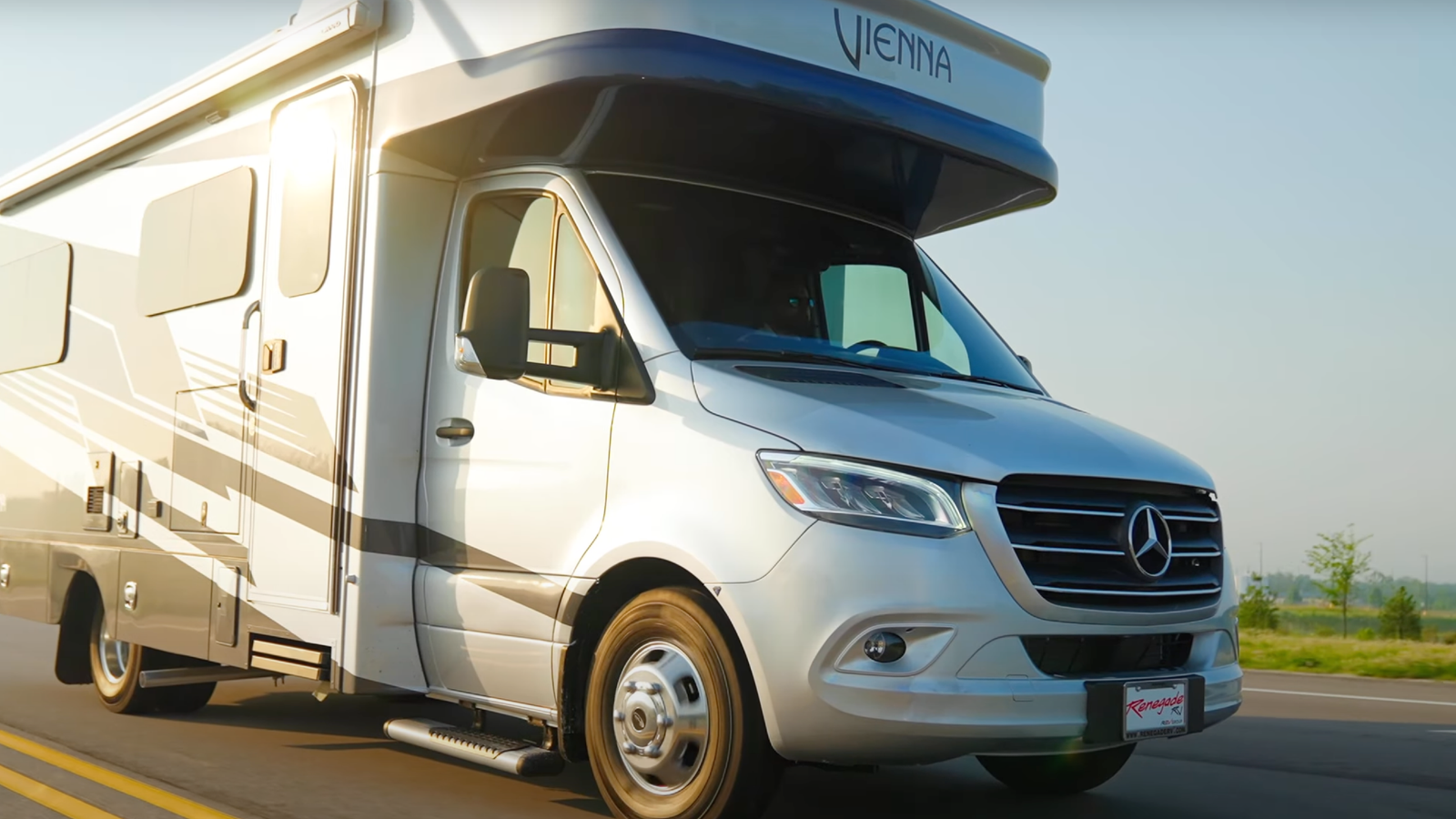 Outside image of the 2025 Renegade Vienna on the road