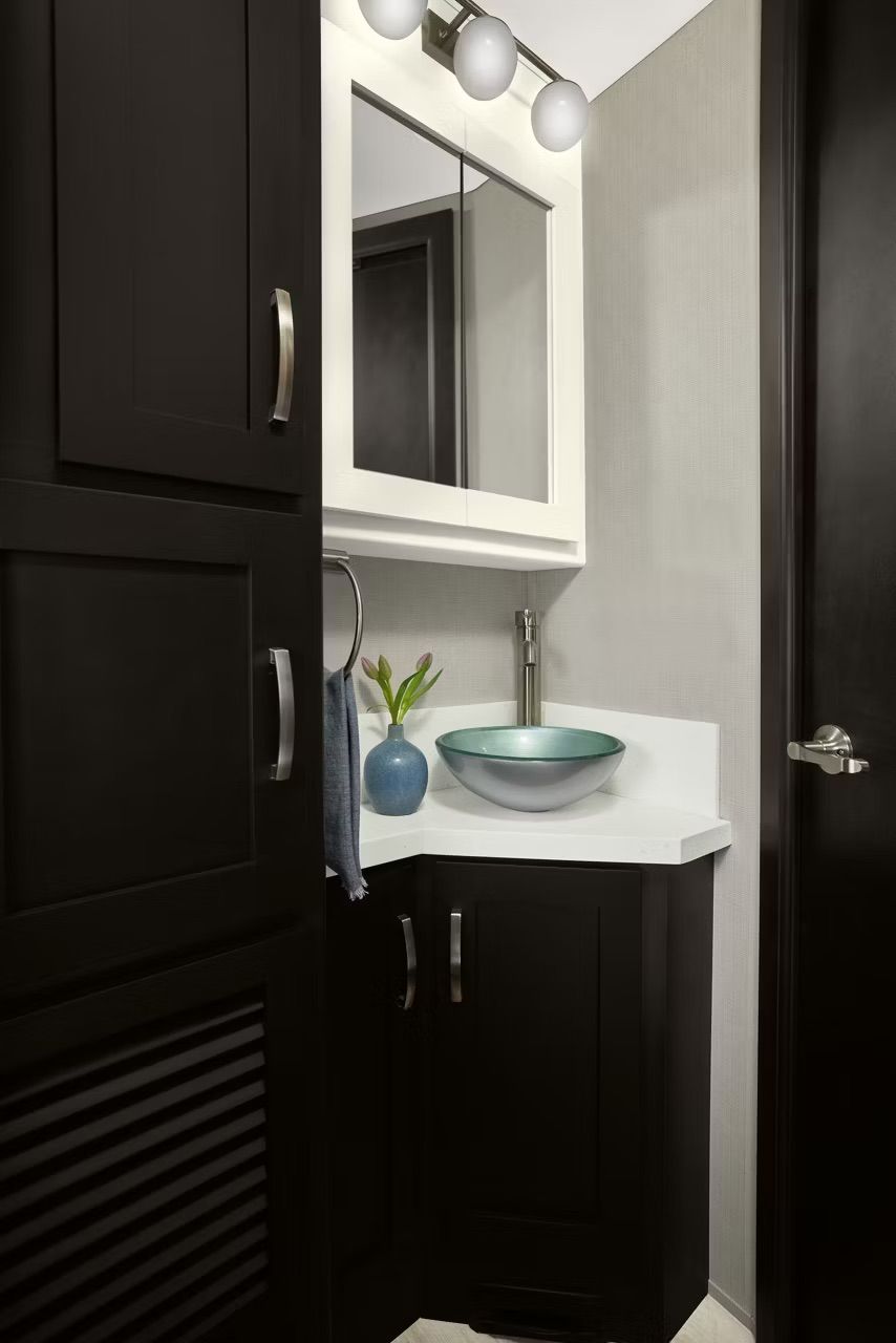 Vanity with bowl sink inside an RV