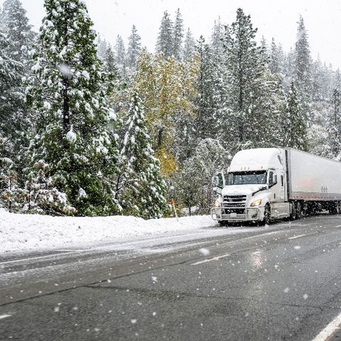 Sleeper Truck with Trailer stuck in the snow