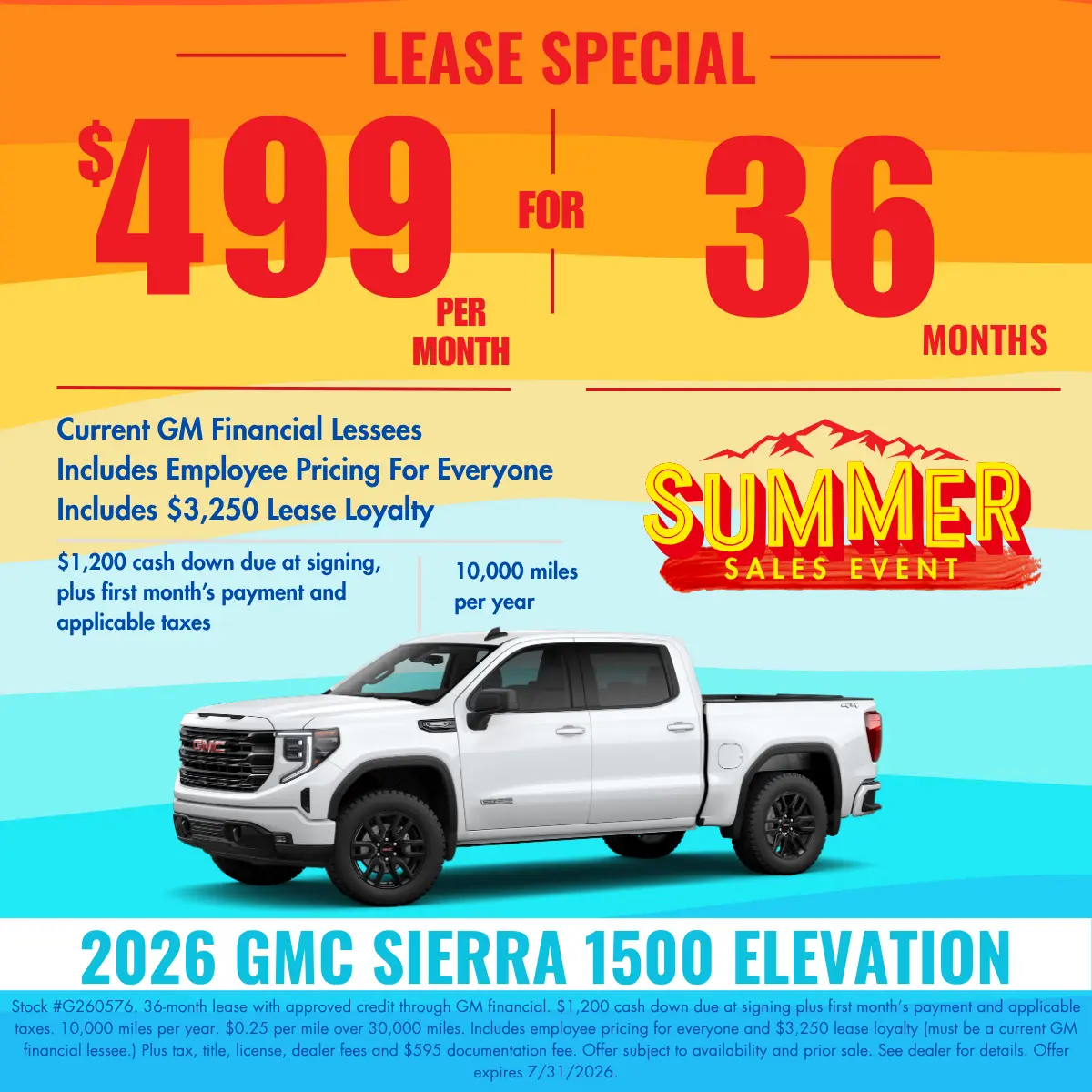 Score $499 per month for 36 months on the 2026 GMC Sierra 1500 Elevation at Transwest GMC in Henderson, CO.