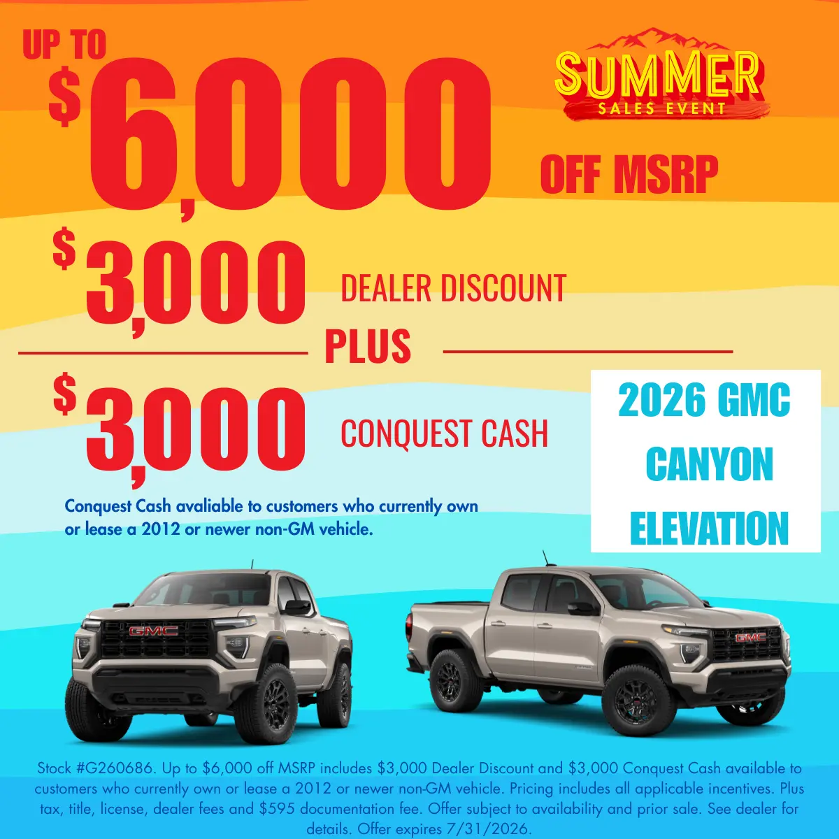 Score up to $6,000 off the 2026 GMC Canyon Elevation at Transwest GMC in Henderson, CO.